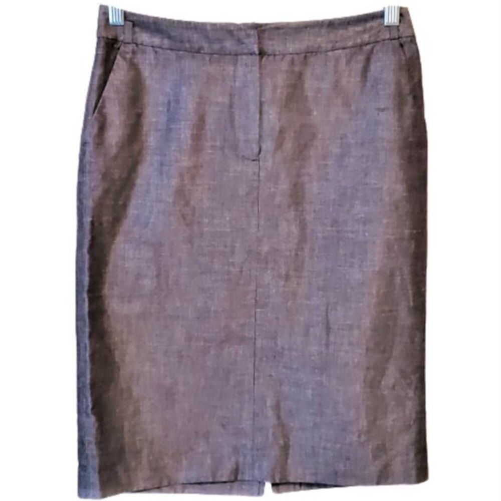 LOFT Dark Gray Chambray Pencil Skirt Size 6 Front Pockets Back Slit Career
